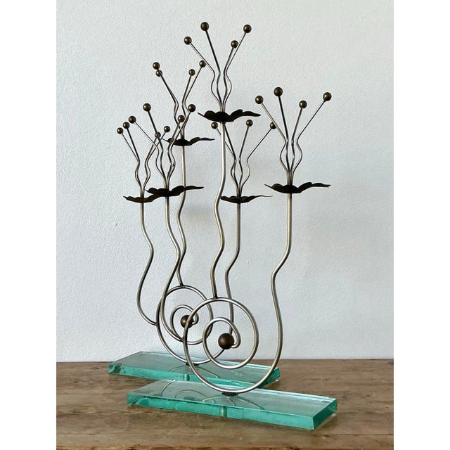 Vintage Postmodern Three Candle Candelabra After Tony Evans - A Pair For Sale - Image 11 of 12