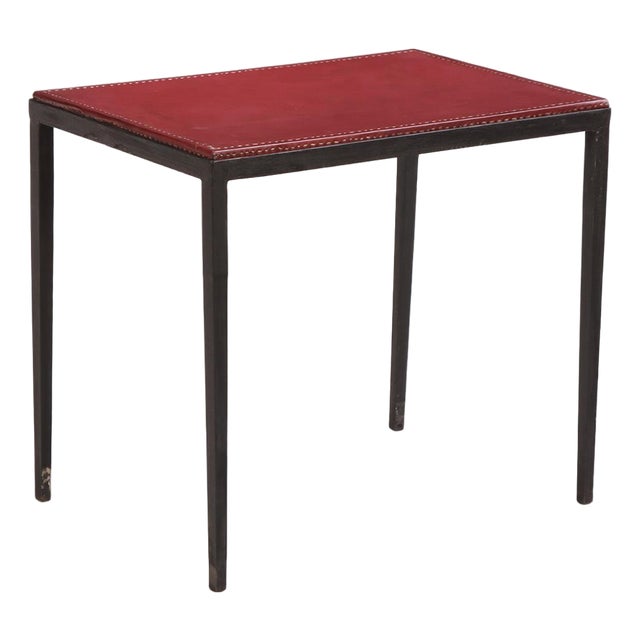 Iron and Leather Side Table in the Manner of Jean-Michel Frank, Contemporary For Sale