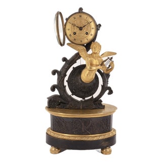 French Musical-Themed Pendulum Clock in Gilded and Patinated Bronze, 1890s For Sale