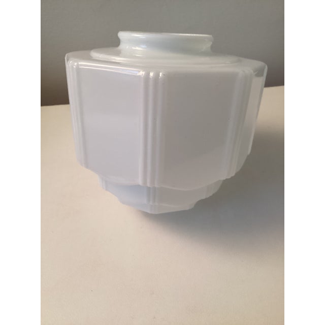 Glass 1930s Art Deco Stepped Skyscraper Milk Glass Shade For Sale - Image 7 of 11