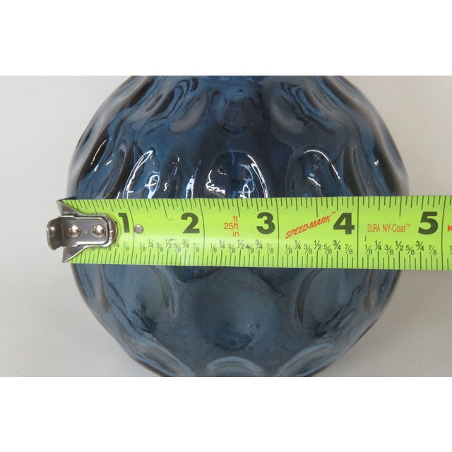 Blue Glass Round Bottle Vase Thumbprint Design 4691b For Sale - Image 15 of 16