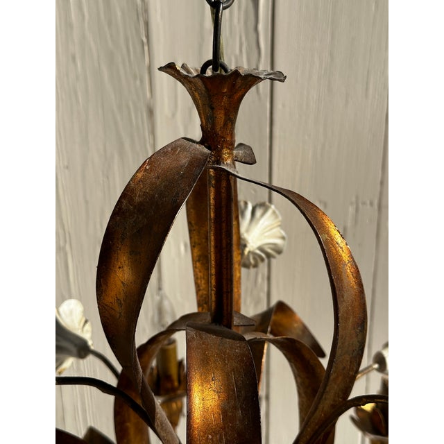 Traditional Vintage Regency Six Arm Gilt Lily Chandelier For Sale - Image 3 of 8