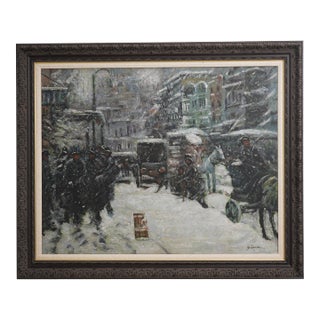 D. Masson Artist Signed Winter Oil Painting on Canvas For Sale