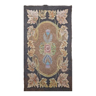 Vintage Hand-Hooked Rug, Floral Pattern, Wool & Cotton, American Folk Art, 3x4 For Sale