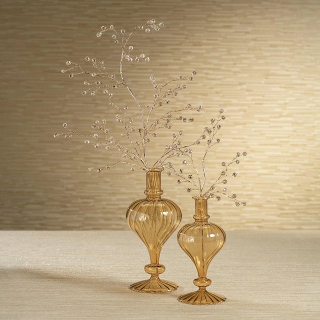 Contemporary Vellum 2-Piece Set Small Light Amber Spiral Glass Vases, Turnip Shape For Sale - Image 3 of 4