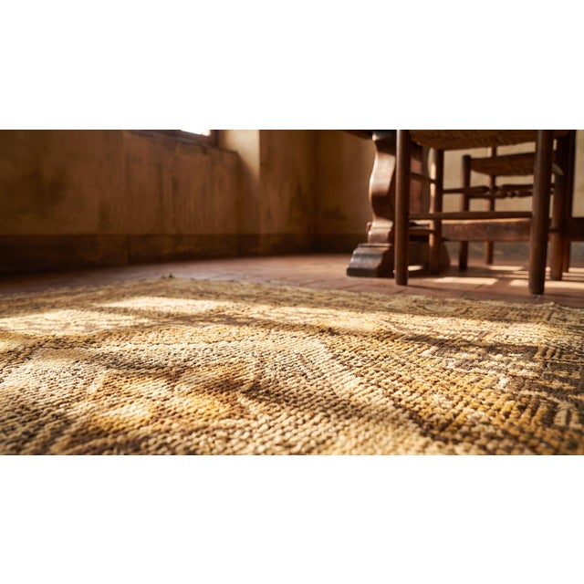 Camel 1930s Tan Camel Medallion Antique Chinese Khotan Rug 5'8" X 11'6" Handknotted Wool Carpet For Sale - Image 8 of 10