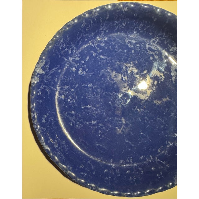 Vintage Bybee Pottery Cobalt Blue and White Sponge Ruffled Pie Plate - 9.5" (Unused) For Sale - Image 4 of 8