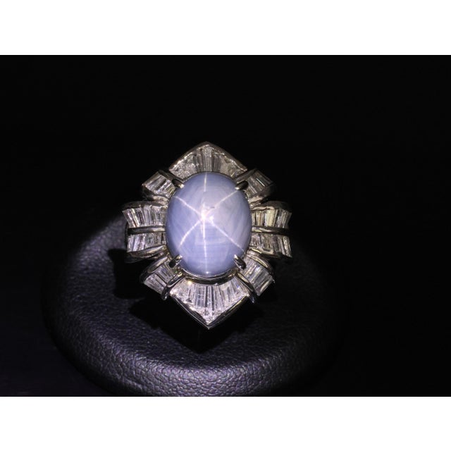 Title: Fine 12.05ct Natural Untreated Star Sapphire & 1.72ct Diamond Platinum Ring Size 5.75, 15.4g Age/Markings: Vintage,...