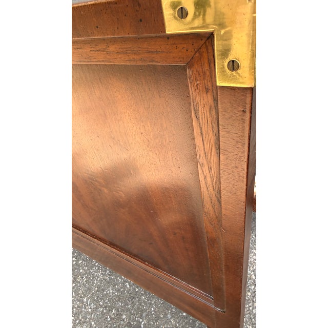 Wood Pair of Henredon Campaign Style Walnut Twin Headboards With Brass Accents For Sale - Image 7 of 12