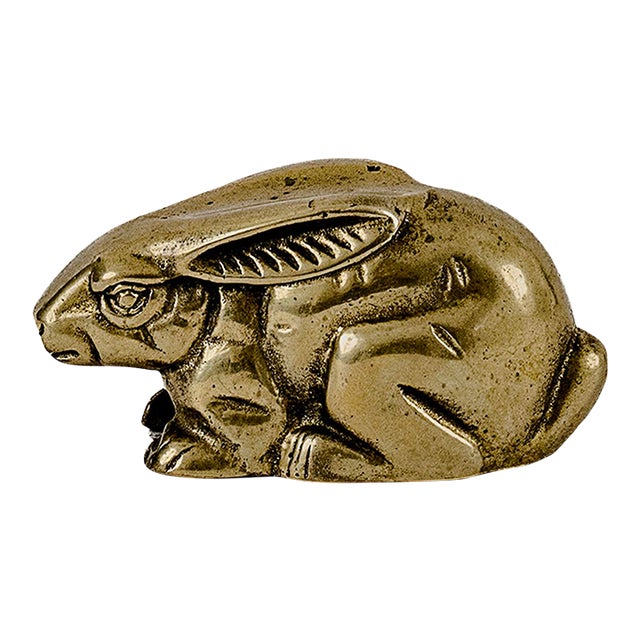 Vintage Mid-Century Modern Brass Rabbit Figurine Paper Weight For Sale