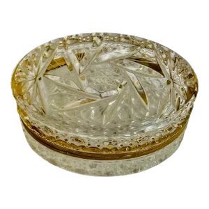 Early 20th Century French Baccarat Style Cut Glass and Brass Jewelry Box