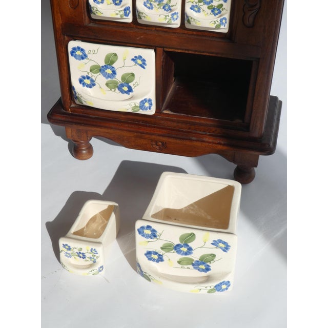 Ceramic Antique Dutch Farmhouse Wooden Ceramic Floral Spice Cabinet, 1950s For Sale - Image 7 of 14