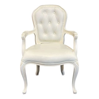 Modern Louis XV Style Cabriolet Armchair in Painted Wood and White Imitation Leather Upholstery For Sale