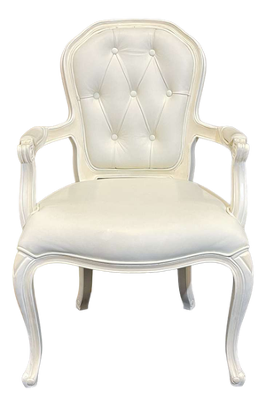 Modern Louis XV Style Cabriolet Armchair in Painted Wood and White Imitation Leather Upholstery