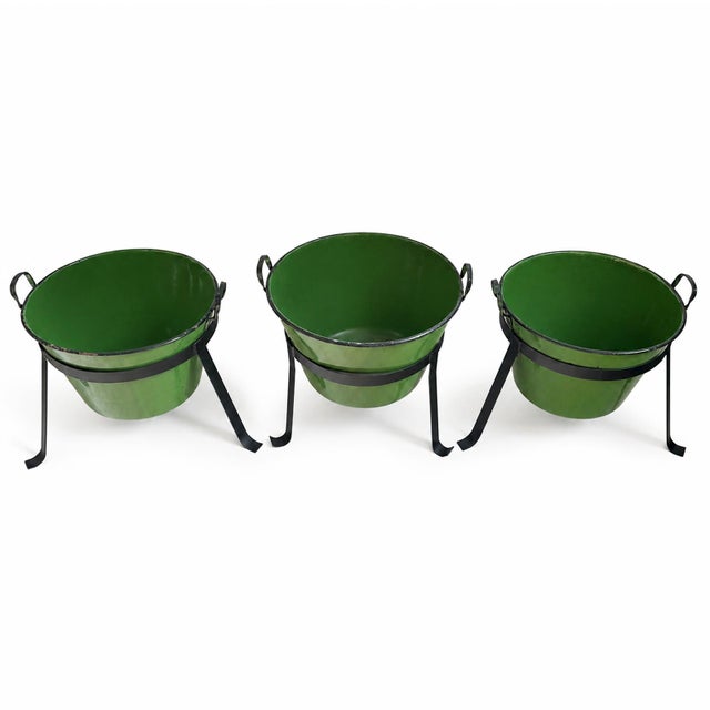 Green Vintage Hungarian Green Enamel Tub W/Iron Stand For Sale - Image 8 of 9