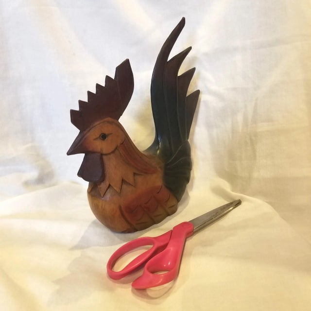 Farmhouse 1970s Colorful Carved Wooden Rooster Chicken, The Mandalay Box Company For Sale - Image 3 of 5