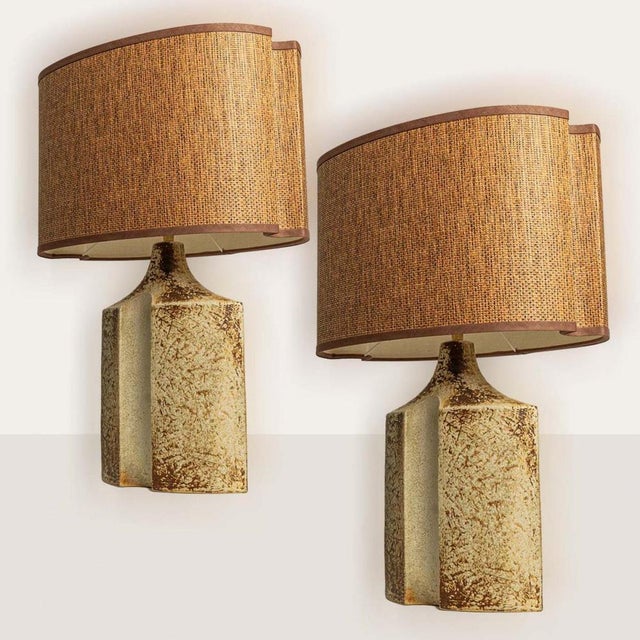 Beige Large Ceramic Table Lamp attributed to Haico Nietzsche for Soholm, Denmark, 1960s For Sale - Image 8 of 15