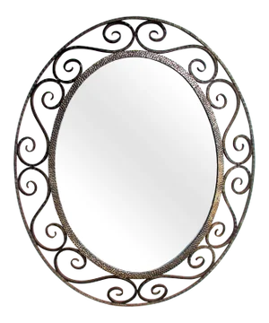 A French Art Deco Openwork Iron Oval Mirror in the Style of Edgar Brandt