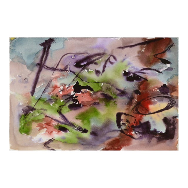 Vintage Purple and Green Abstract Watercolor by Les Anderson For Sale