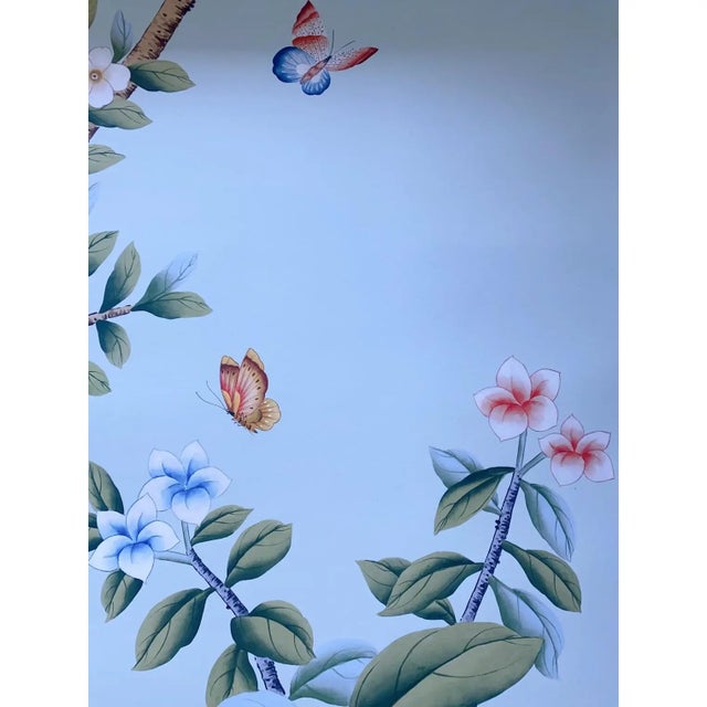 Blue 36"*72"/Panel, a Set of 4 Panels Light Blue Chinoiserie Birds and Flowers Artwork (No Frame),Tea Paper For Sale - Image 8 of 11