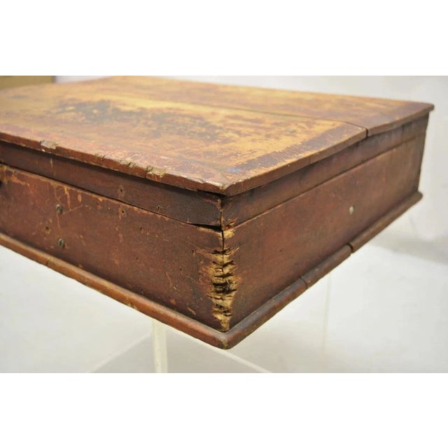 Brown Antique American Primitive Wooden Distressed Paint Crafts Organizer Parts Box For Sale - Image 8 of 12