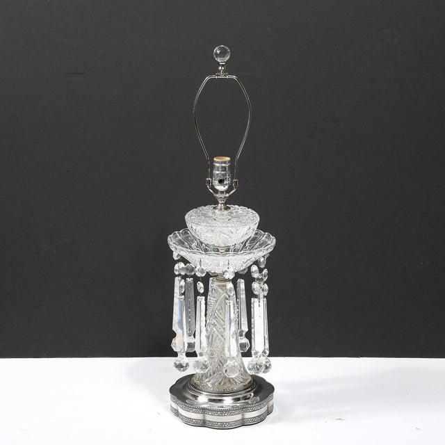 Pair of Art Deco Czech U S Zone Cut Crystal and Silver Plated Table Lamps For Sale - Image 13 of 18