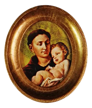 Holy Image of Saint Anthony Holding the Infant Jesus in a Gilded Frame, 1950s