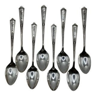 1920s Art Deco Sterling Monogrammed 4 Inch Spoons by Towle Silversmiths - Set of 8 For Sale