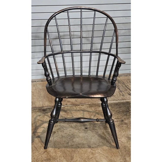 Late 20th Century Late 20th Century Pair of Adriance Heritage Sack Back Windsor Arm Chairs Bench Made Black Finish For Sale - Image 5 of 9