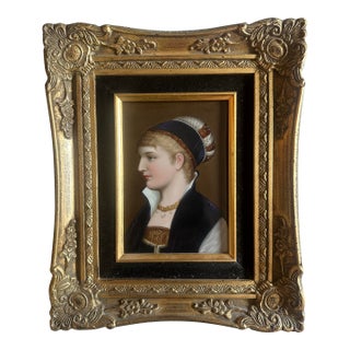 Antique Hand-Painted Porcelain Portrait Plaque Inscribed W. Menzler For Sale