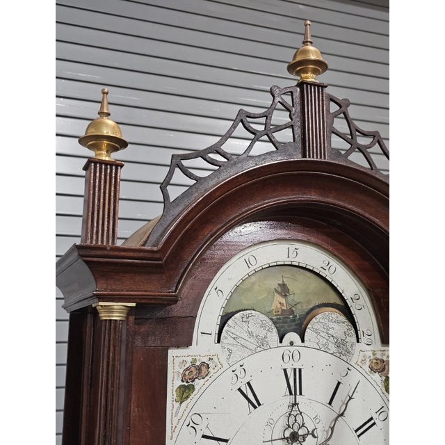 Antique Early 19 C New England Roxbury Style Tall Case Clock Wilson Dial For Sale - Image 12 of 15