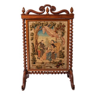 Antique Fireplace Screen with Tapestry For Sale