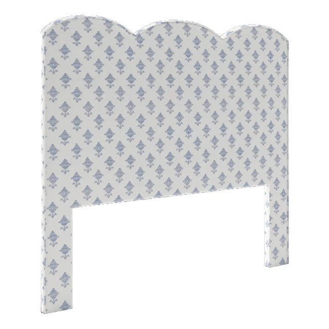Starmount Headboard in Schumacher Rubia Embroidery, Blue - King For Sale