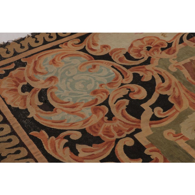 Rug & Kilim Antique French Aubusson Rug, Monumental Medallion in Terra-Cotta and Black - Rug & Kilim For Sale - Image 4 of 9