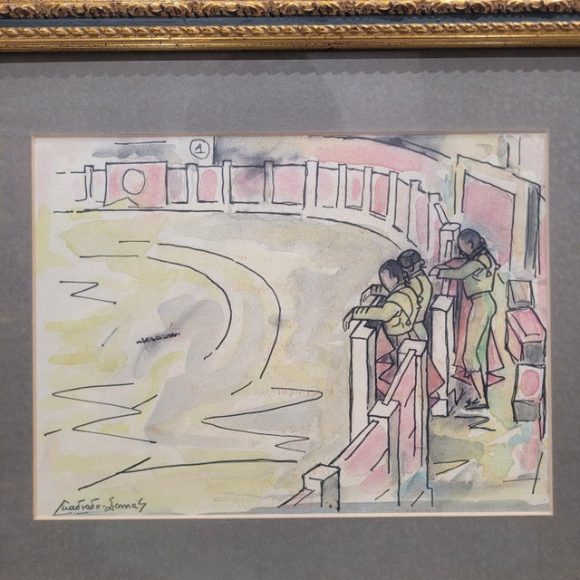 1970s Félix Cuadrado Lomas, Bullring, 20th Century, Watercolor, Framed For Sale - Image 5 of 10