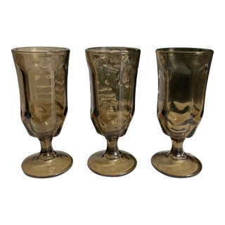 Vintage Mid-Century Modern Smokey Brown Footed Parfait Wine Glasses - Set of 3 For Sale