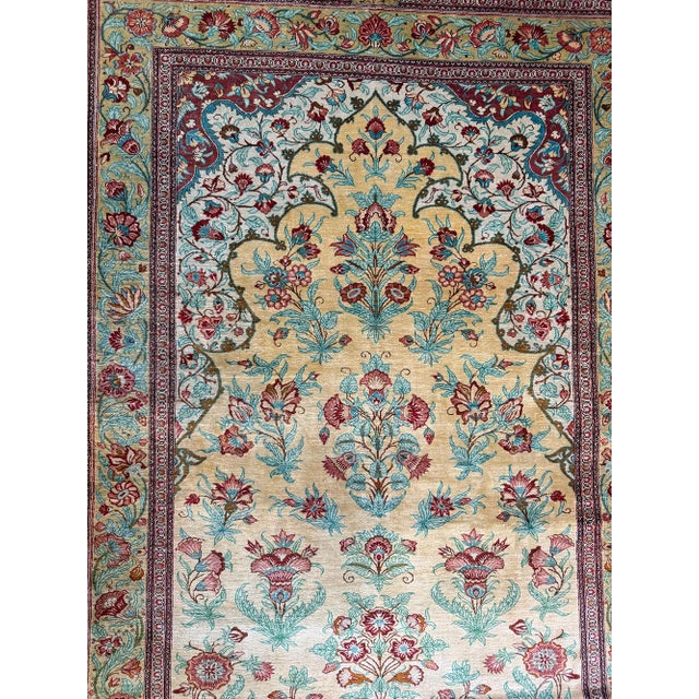 Textile A Stunning Vintage Signed 100% Silk on Silk Persian Qum Rug For Sale - Image 7 of 9