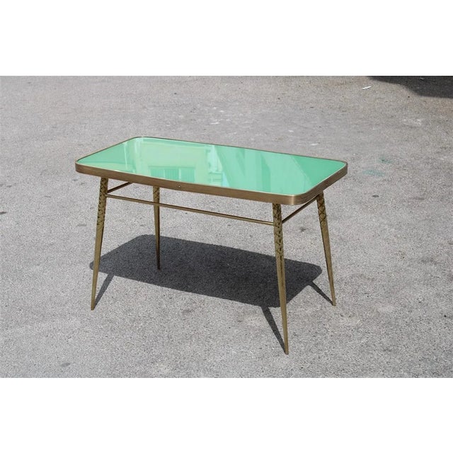 Golden Brass and Green Glass Top Coffee Table, 1950s For Sale - Image 11 of 11