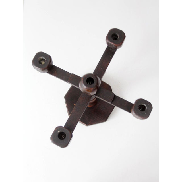 Vintage Spanish Revival Wood Candelabra Five Arm Candle Holder For Sale - Image 11 of 12