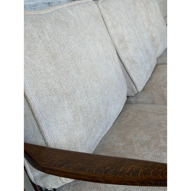 Teak 3-Seater Sofa With Spindle Back and Fabric Cushions Danish Mid-Century Modern 1960s For Sale - Image 11 of 12