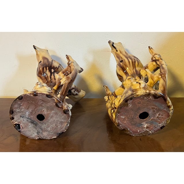 19th Century English Folk Art Staffordshire Redware Slip Decorated Treacle Glaze Bird Dovecote Whistles, Circa 1820 - A Pair For Sale - Image 10 of 11