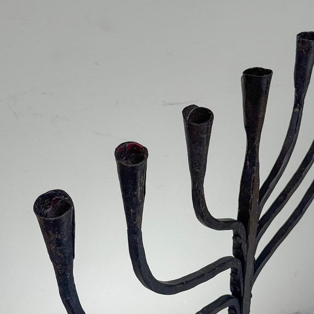 Mid-Century French Brutalist Hand-Forged Iron Seven-Light Candelabrum For Sale - Image 11 of 16