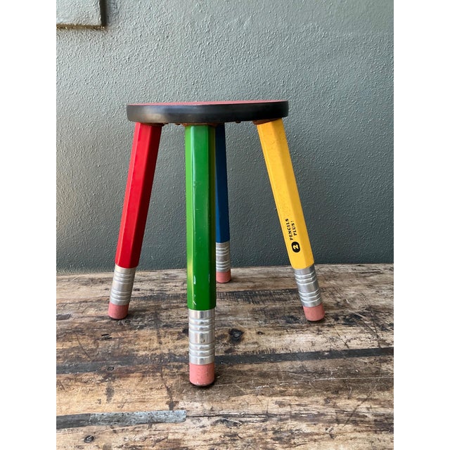Vintage Multicolor Pencil Stool For Sale - Image 4 of 11