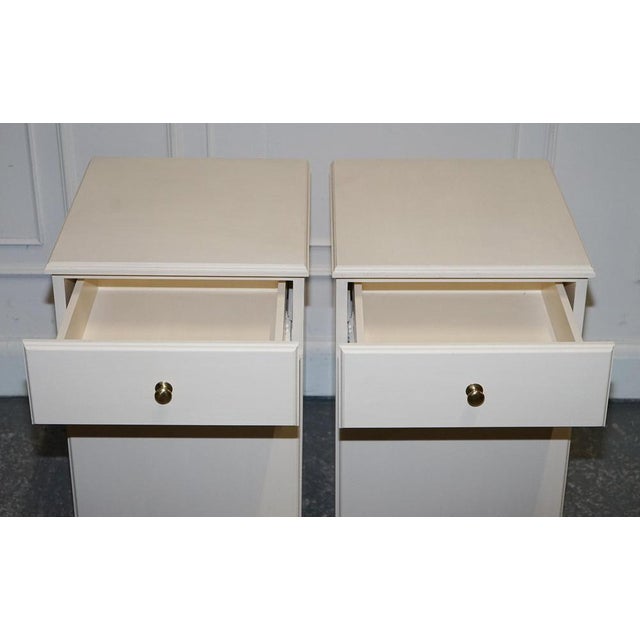Painted White Bedside Tables with Brass Knobs, Set of 2 For Sale - Image 6 of 15