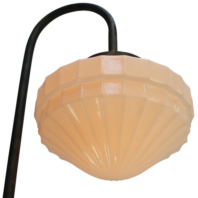 Mid-20th Century Cast Iron Wall Light with White Opaline Glass Shade For Sale - Image 5 of 7