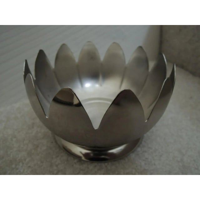 Metal Silver Plated Bowl 12 Lotus Petals Silver Metal Bowl For Sale - Image 7 of 7