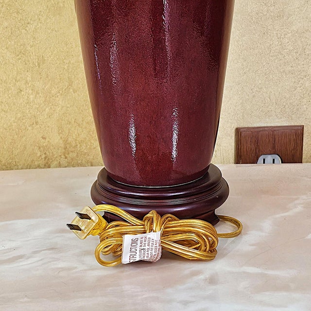 Vintage Burgundy Glazed Ceramic Table Lamp With Bell Shade, Circa Late 20th Century For Sale In Washington DC - Image 6 of 18