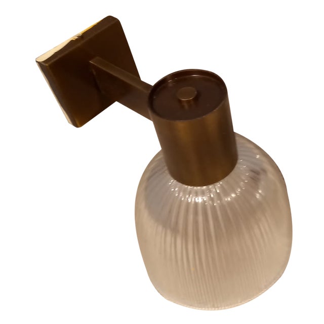 Brass Wall Lamps with Ribbed Glass from Fidenza Vetraria in the Style of Azucena, 1950s, Set of 2 For Sale