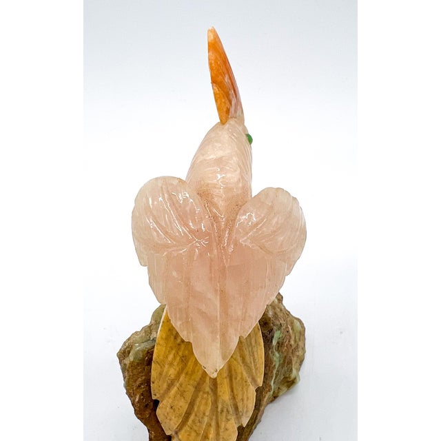 Vintage Hand-Carved Gemstone Cockatoo Sculpture on Natural Stone Base – Brazilian Mid-Late 20th Century For Sale - Image 13 of 15