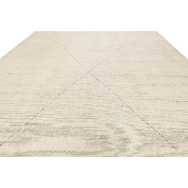 Ivory Modern Minimalist Beni Ourain Style Hand-Knotted Wool Rug 12x15 For Sale - Image 10 of 10